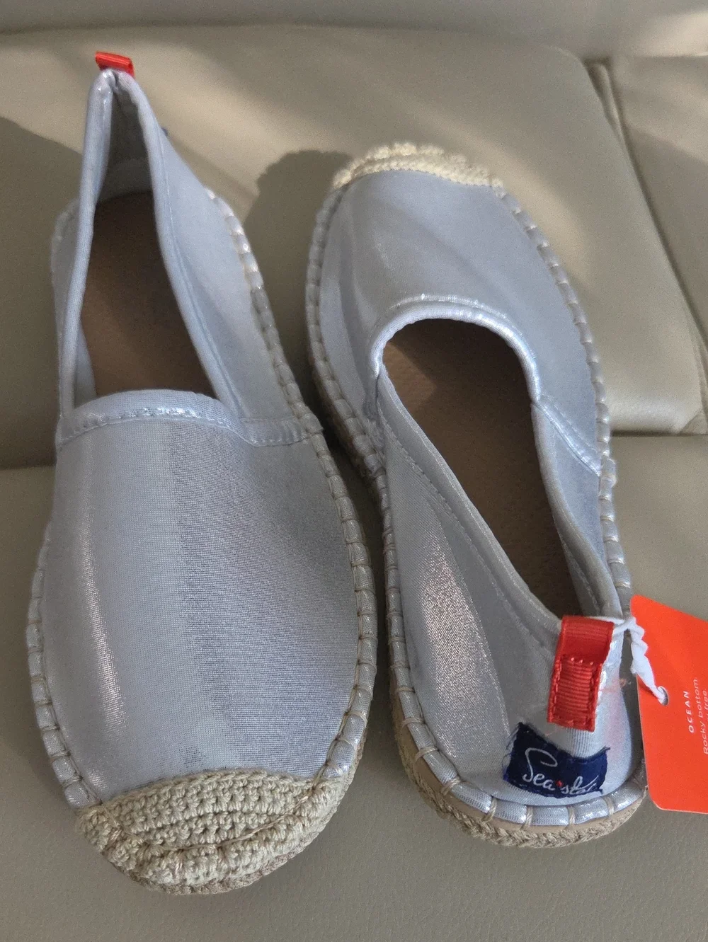 Platinum Silver Espadrille Slip-On Water Shoes Beach Wear Size 8W